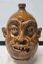 Marvin Bailey Indigenous Southern Primitive Folk Art Pottery Handsome Face Jug
