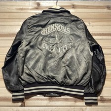 Vintage 70s Hensons Oklahoma City Boots Satin Bomber Jacket Size Large Brown