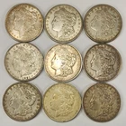 Lot of 9 1921 Morgan Silver Dollars 90% Silver Coins $9 Face Value