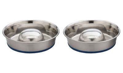 OurPets DuraPet Slow Feed Premium Stainless Steel Dog Bowl, Medium 2X One  pair