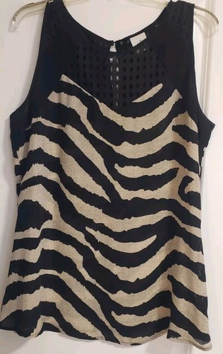 Cabi Women Tivoli Blouse Medium Black Zebra Print Mesh Neckline 5046