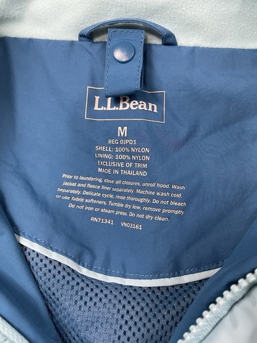 LL Bean Womens Rain Coat Jacket M Blue Hood Packable Lightweight Windbreaker - Picture 4 of 7