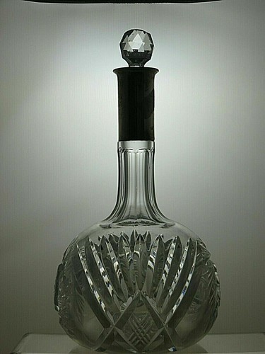 Vintage Rare Cut Glass Crystal Decanter with Silver Plated Rim 10 2/3" - 15A - Picture 3 of 7