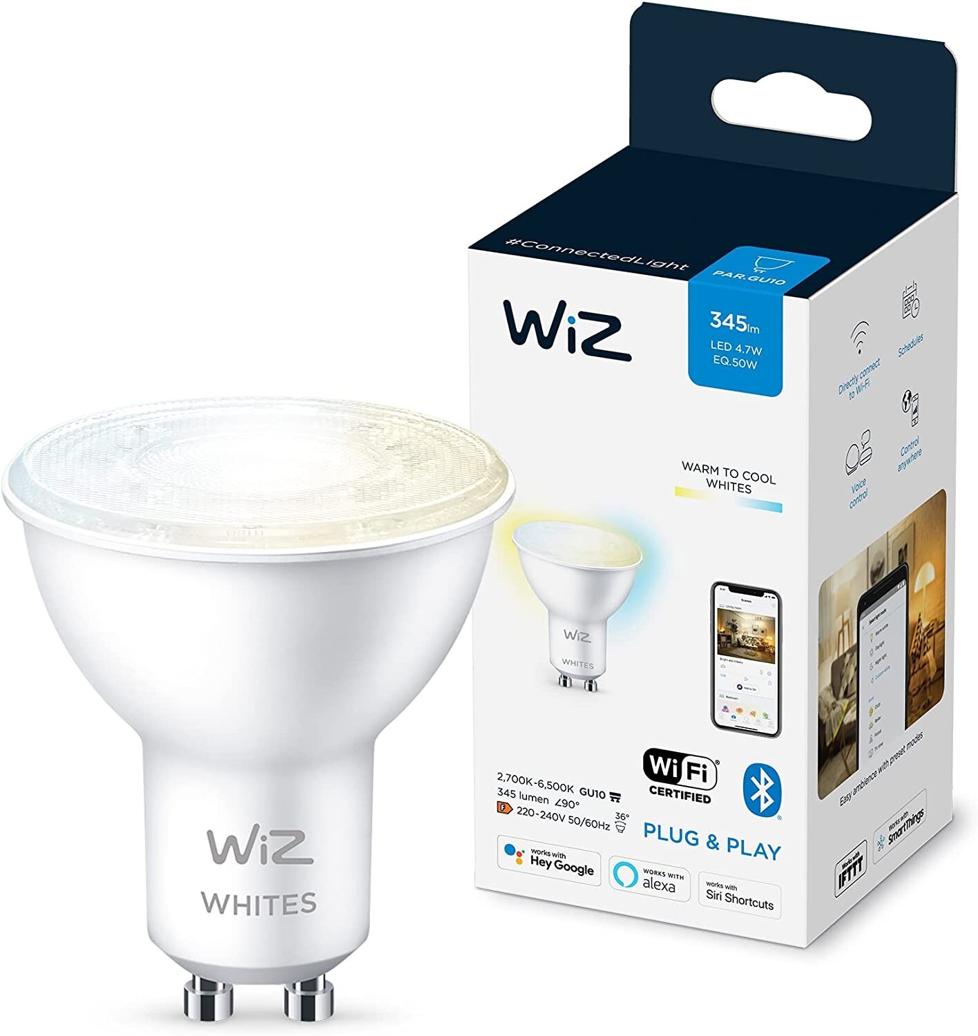 WiZ LED PAR16 Smart Bulb 4.9W 345LM  GU10 WARM TO COOL WHITES-image