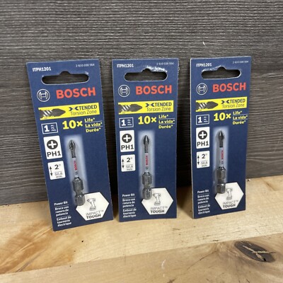 3 Pack BOSCH PH1 Tended Torsion Zone Power Bit ITPH1201 New