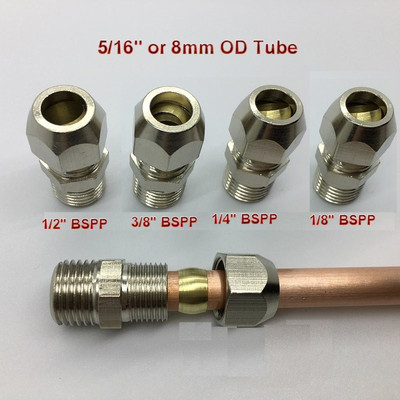 Compression 5/16'' or 8mm Tube OD x 1/4'' BSPP BSP Male Pipe Fitting P-AEE9