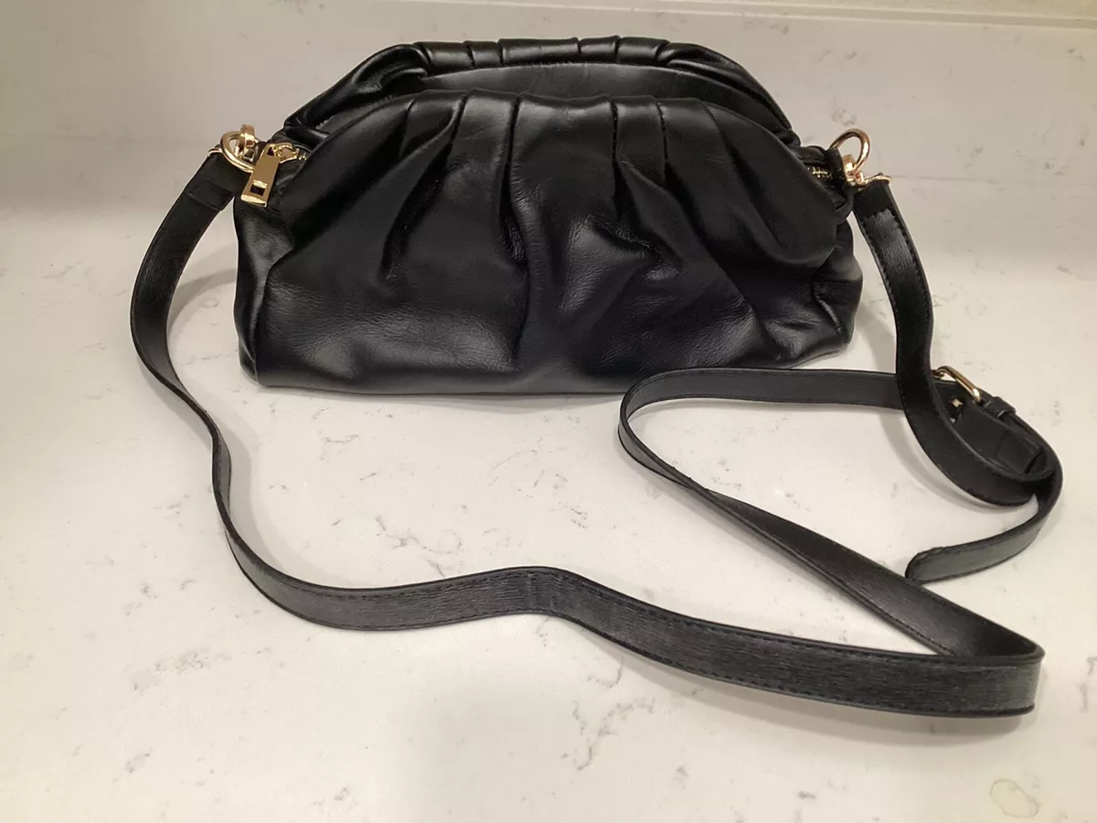 BORSE IN PELLE BLACK CROSSBODY HANDBAG WITH RUCHED DETAILING