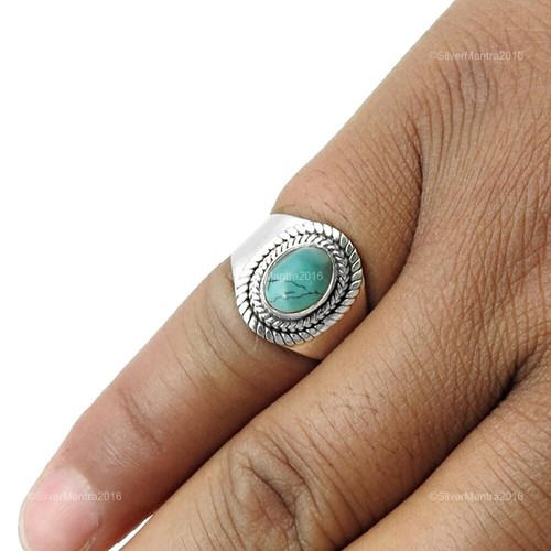 Turquoise Gemstone Solid Silver Unique Cocktail Statement Wife Ring Jewelry US 6 - Picture 4 of 10