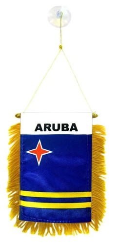 1 Dutzend Aruba Mini Banner Gold Fransen Auto Spiegel Hängefahnen mit Saugnapf - Bild 2 von 3