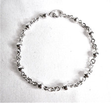 Sterling Silver Bracelet Ball Bead and Link Chain - 7.5"