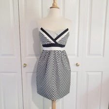 $330 Alice + Olivia Adele Dress Double Bodice Black White Striped Strapless Sz 6