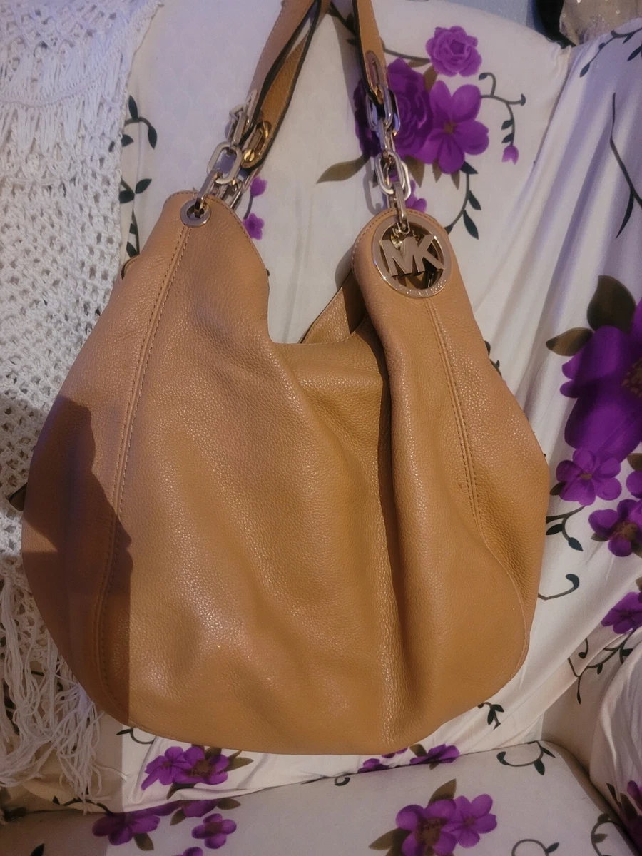 MICHAEL KORS FULTON PEANUT BROWN TOTE BAG GOLD CHAIN PEBBLED