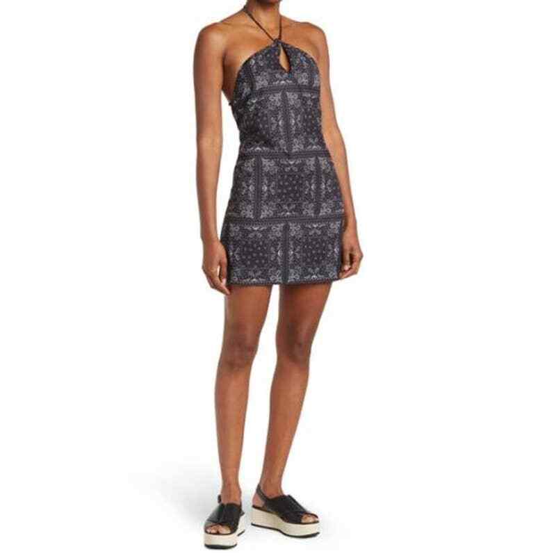Elodie Black White Bandana Print Halter Neck Mini Dress NWT Size Small |  eBay