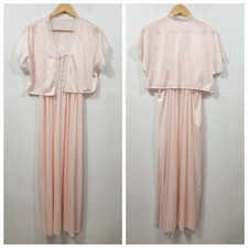Vintage 70s Sears Shrug Nightgown Set Pink Nylon Lace Sheer Chiffon Women's M