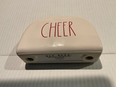 Rae Dunn Cheer Napkin Holder Red Lettering Christmas Holiday Artisan Collection