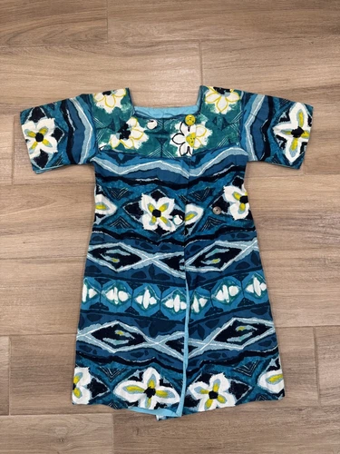 Vintage 70s Women's Hawaiian Dress Size XXS Blue Floral Kiyomi Iolani 80s EUC