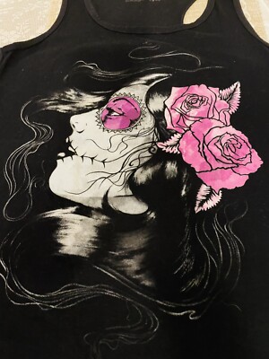 Day of the Dead Women's Tank Top Size M Black/Pink never worn