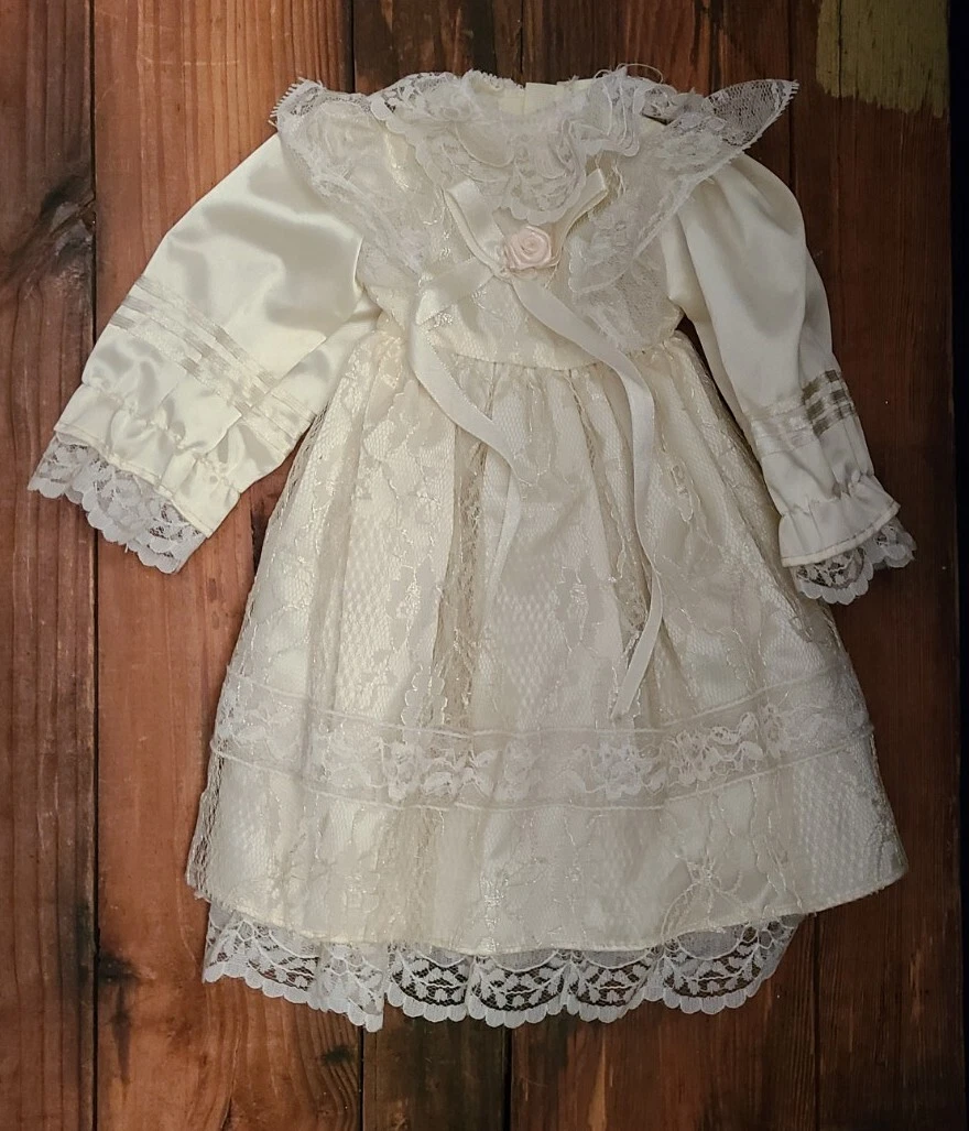 OFF WHITE Abito bambola vintage bianco sporco 15 16" vestito pizzo cappello paglia fiori collant scarpe us intime ottimeioni