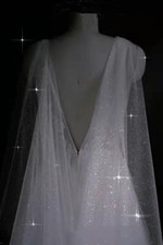 Sparkle Starry Tulle Wedding Cape Bridal Shoulder Veils for Brides Ivory white