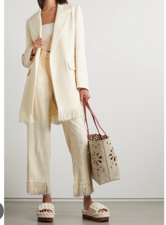 Chlóe Vanilla Ice Jacket And Pants With Fringe Trim Nwt Silk Size