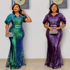 New Fashion plus size women's Dresses Long Sequins Evening Dress Luxury SIZE XLG