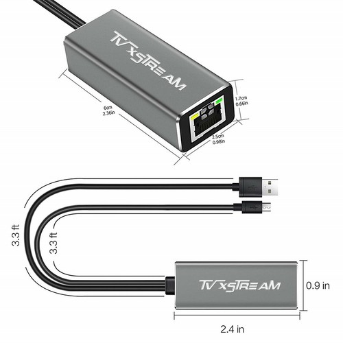 Ethernet Adapter (silver) for CHROMECAST, AMAZON FIRE TV Stick, 4K STICK ETC... - Afbeelding 6 van 6