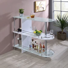 Kings Brand Furniture - Bar Table with Two Tempered Glass Shelves, White