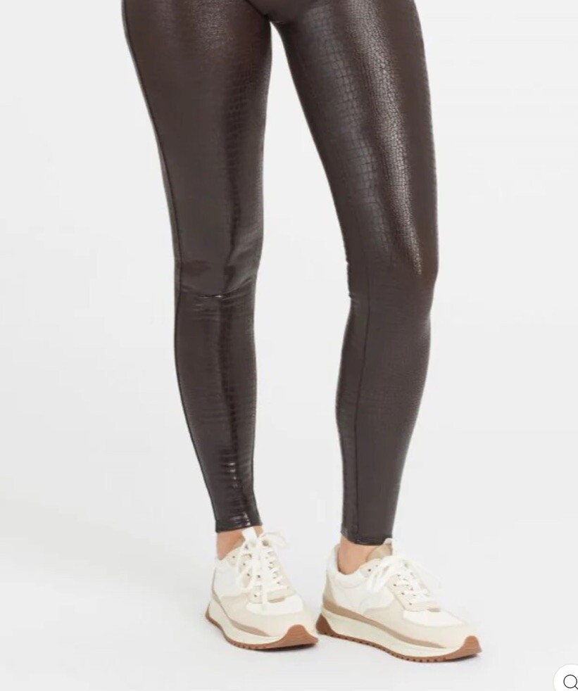 Spanx Women's XL Brown Faux Leather Croc Leggings - Trendy & Chic image 2