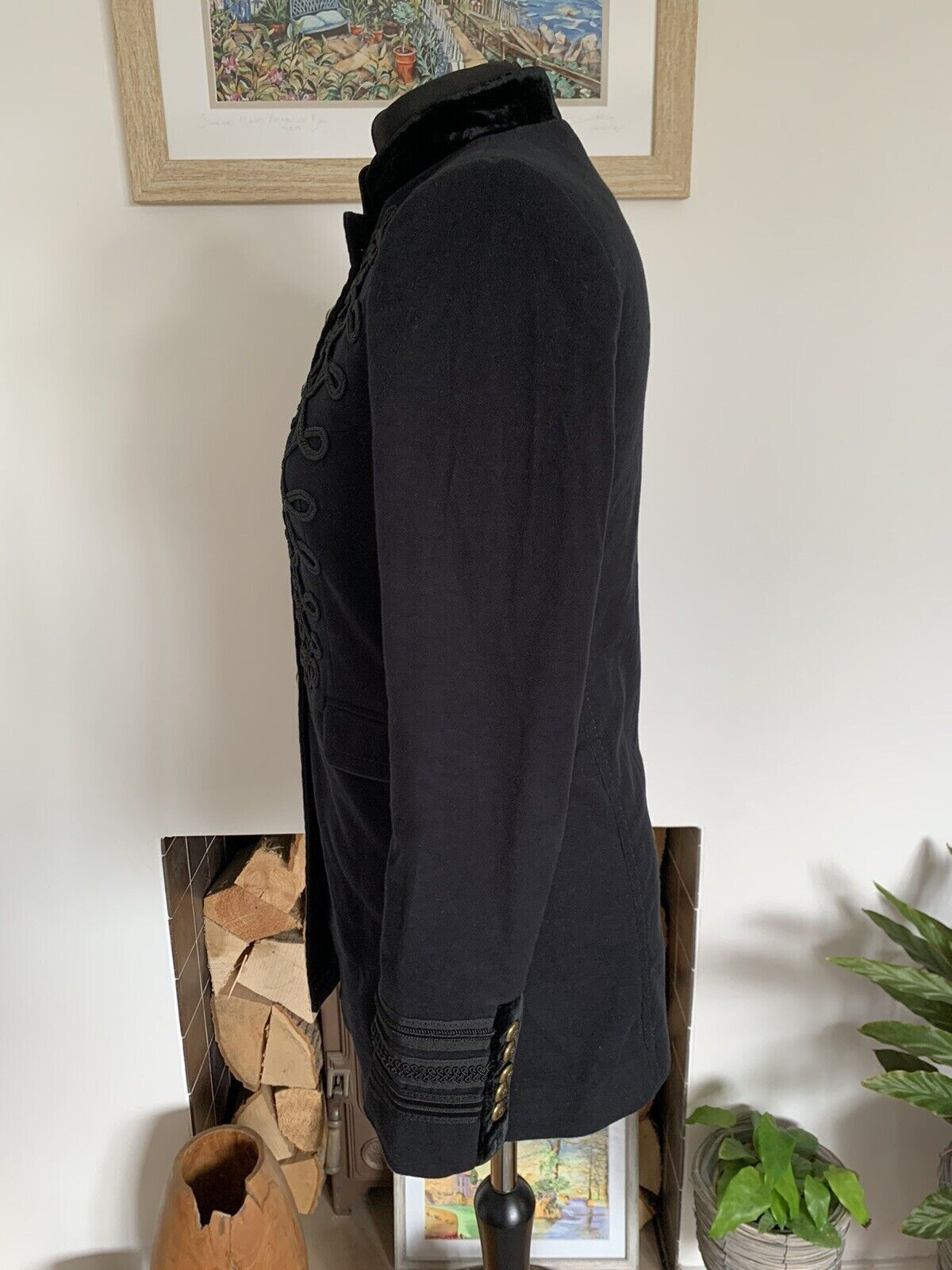 Rare ZARA Black Velvet Military Style Jacket Coat S… Gem