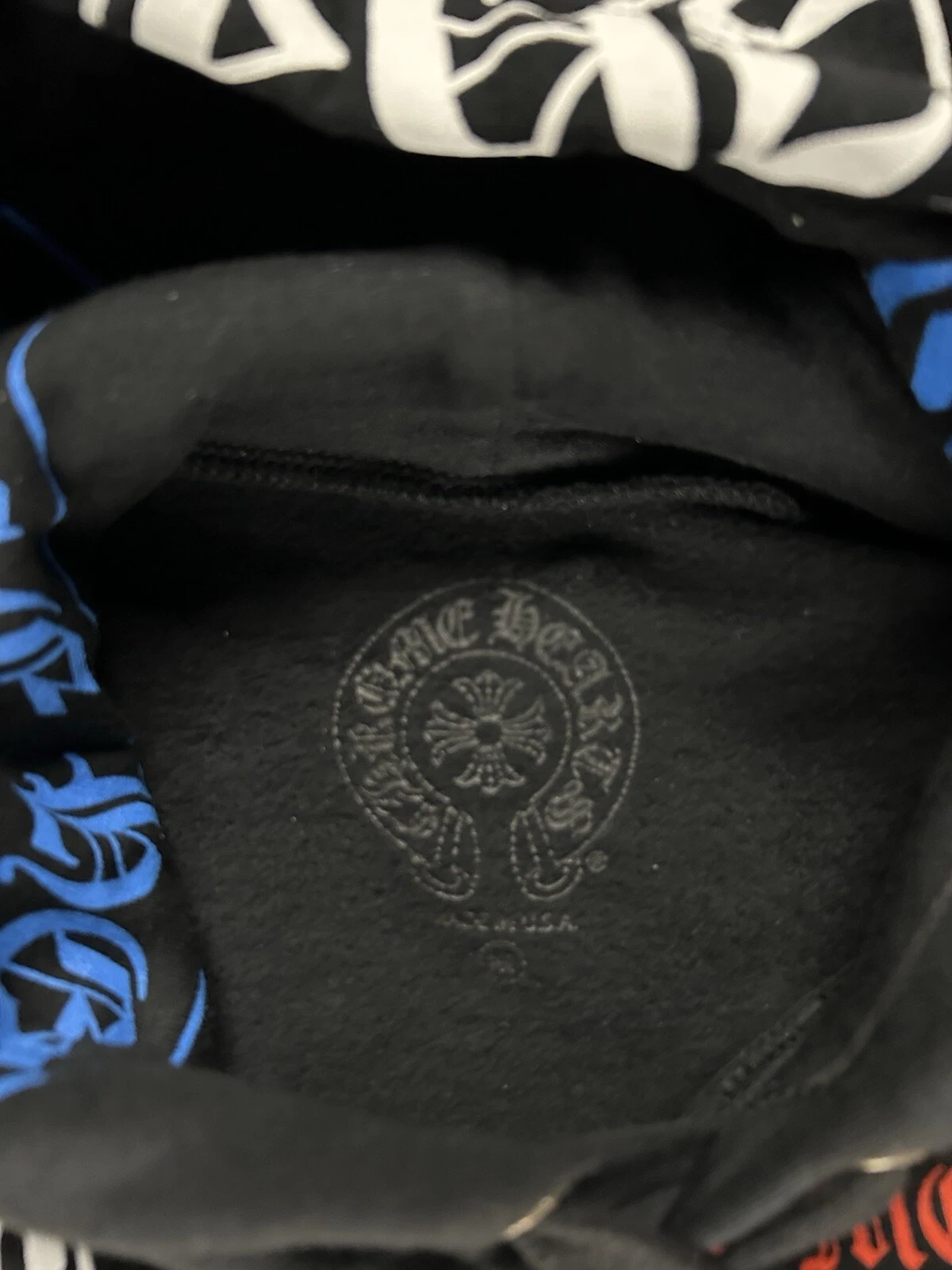 CHROME HEARTS Felpa con cappuccio pullover stencil cuori cromati taglia media