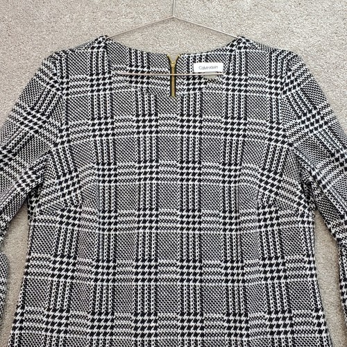 Calvin Klein Sheath Dress Womens 12 Black Houndstooth Plaid Career Bell-Sleeve - Picture 4 of 16