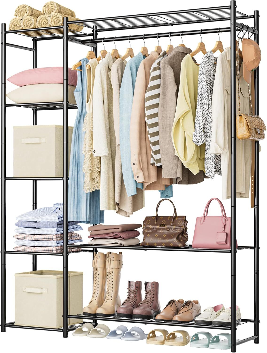 Portable 4-Tier Freestanding Closet Rack for Wardrobe Storage-image