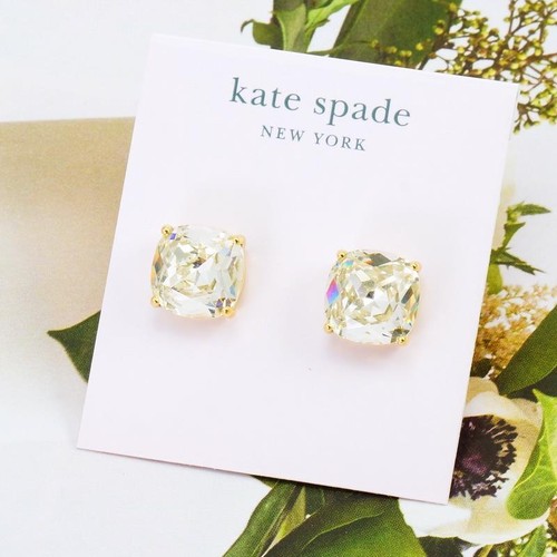 NWT KATE SPADE SQUARE STUD EARRINGS $38 CLEAR GOLD - Picture 3 of 6