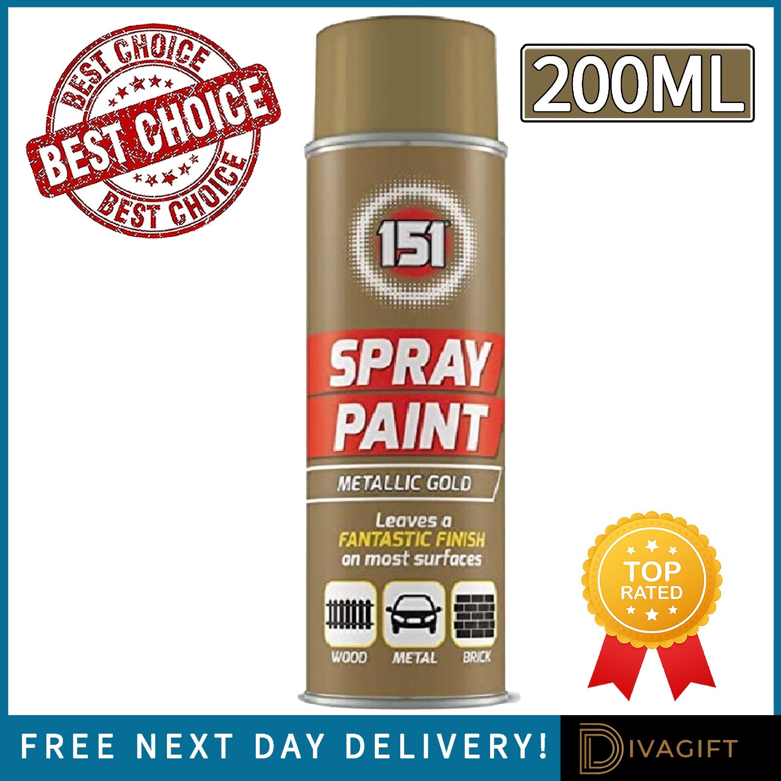 200ML GOLD METALLIC SPRAY PAINT AEROSOL GOLD WOOD METAL PLASTIC ALL ...