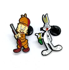 BUGS BUNNY & ELMER FUDD PINS (2pcs) Looney Tunes Toons Gift Enamel Brooch Set