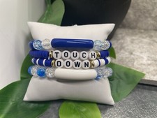 4 PC Boho Beaded Stackable 7  Plus Stretch Charm Bracelet Set Football B3101