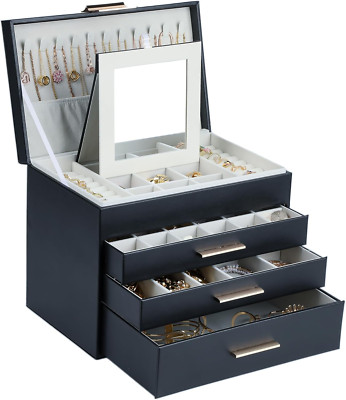Elegant 4 Layer Jewelry Box with Hooks & Drawers for Women - Black Storage