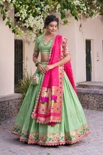 Latest Stylish Jacquard Silk Pista Green Lehenga Choli With Dupatta For Wedding