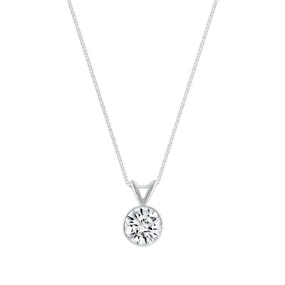 1 kt runder im Labor hergestellter gewachsener Diamant 18 K Weißgold Einfassung Anhänger Halskette 16 Zoll