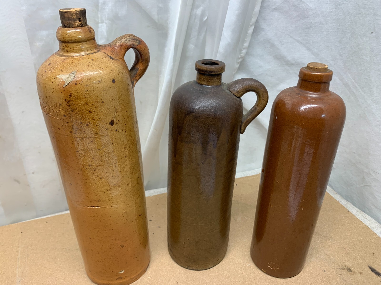 3 Antique Wynand Fockinc Amsterdam Seltzer Bottle Clay Earthware Gin Jar 11-13"
