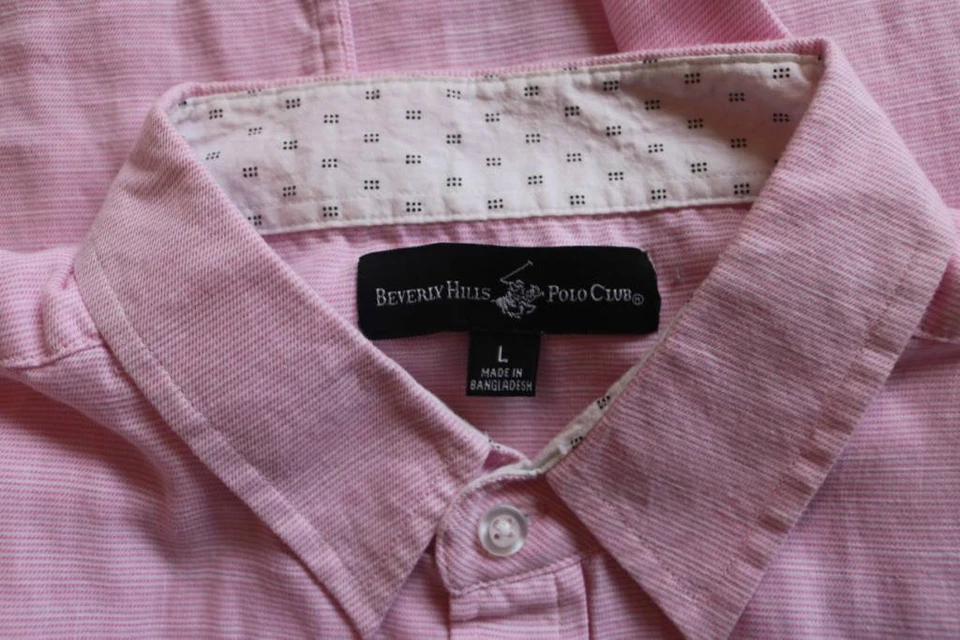 Beverly Hills Polo Club Button Front Men's Shirt Cotton Blend Short Sleeve Sz L - Image 3 of 4