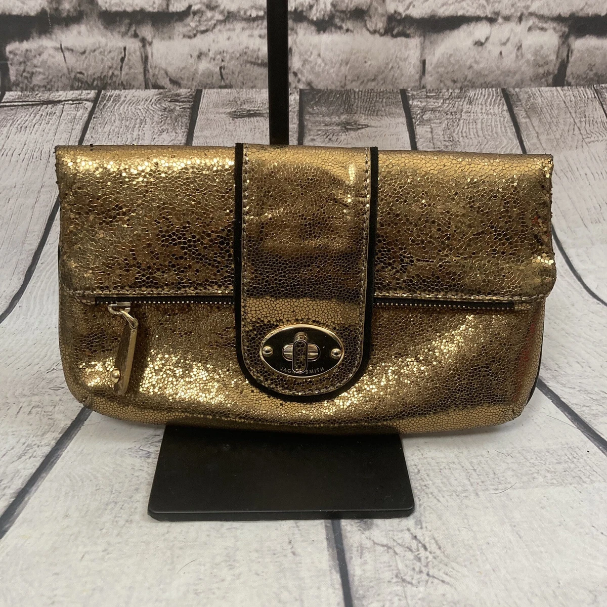 Jackie Smith Clutch Gold Metallic Fold over Evening Bag 10 X 6