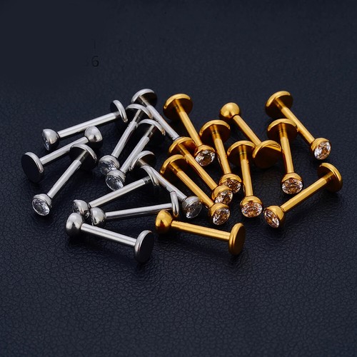 10Pc/50Pc G23 Ttianium Labret Ear Lip Stud Jewelry Square CZ Stone Cartilage Tra - Picture 3 of 155
