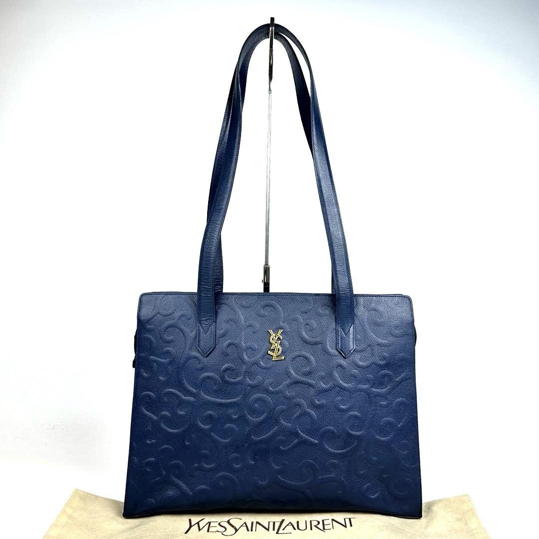 Borsa a tracolla Yves Saint Laurent logo tote pelle navy usata delicatamente originale JPN