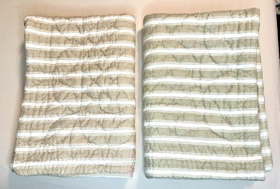 Pair of Restoration Hardware Taupe Quilted Cotton Striped Standard Shams *READ* - Image 2 of 4