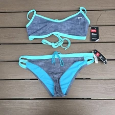 TYR Womens Grey/Teal Sandblast Crosscutfit Tieback (XL) Workout Bikini (L) New