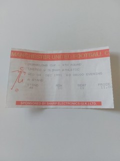 MANCHESTER UNITED/MAN UTD v OLDHAM RUMBELOWS CUP FOOTBALL TICKET 4 DEC 1991