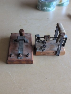 Antique Morse Code Key Telegraph Code Device Instrument 2 Pieces HANDMADE 