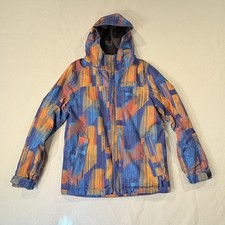 686 infiDRY 10K Ski Snowboard Jacket Womens L Blue Multicolor Abstract Hooded