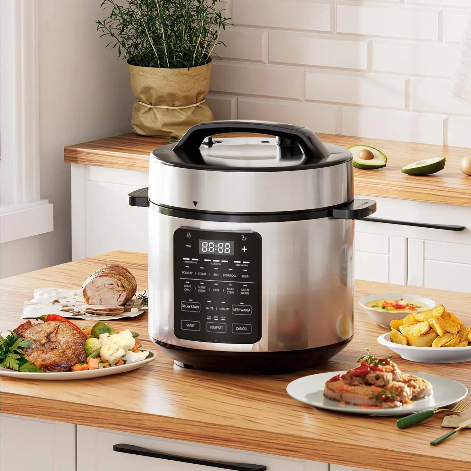 6 Quart Electric Pressure Cooker, 12-in-1 Multicooker & Slow Cooker